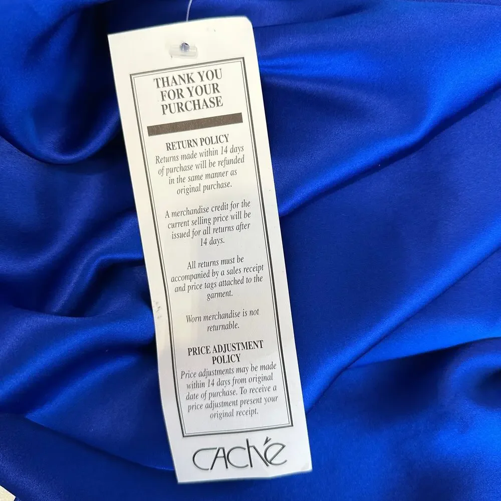 Cache Dress Women Sz 8 Cobalt Blue Halter Backless Silk Asymmetric V-Neck Formal - Picture 12 of 12